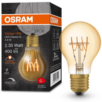 Dekoratívna LED žiarovka E27 A60 4,8W  35W 400lm 2200K Warm 320° Filament Dimmable OSRAM Vintage 1906