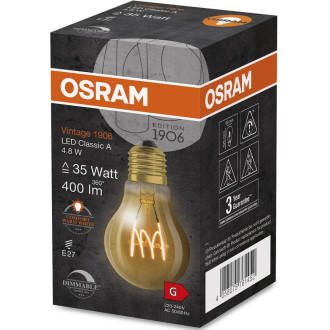 Dekoratívna LED žiarovka E27 A60 4,8W  35W 400lm 2200K Warm 320° Filament Dimmable OSRAM Vintage 1906