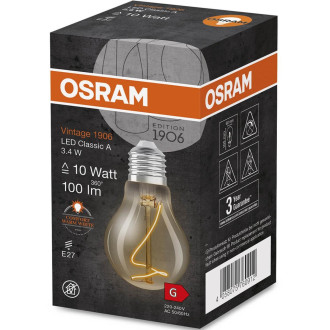 Dekoratívna LED žiarovka E27 A60 3,4W  10W 100lm 1800K Teplé 320° vlákno Stmievateľné OSRAM Vintage 1906