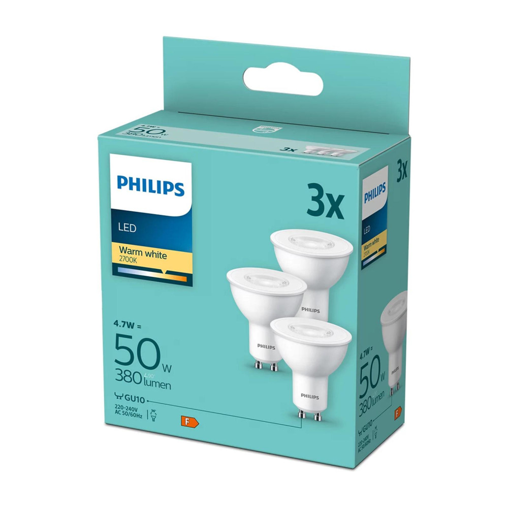 3PAK LED žiarovka GU10 4,7W  50W 380lm 2700K Warm 36° PHILIPS