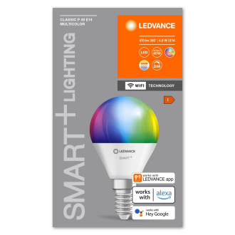 LED E14 P40 4,9W 470lm RGBW SMART+ WiFi Stmievateľná mini žiarovka LEDVANCE