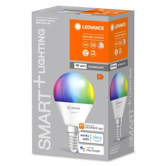 LED E14 P40 4,9W 470lm RGBW SMART+ WiFi Stmievateľná mini žiarovka LEDVANCE