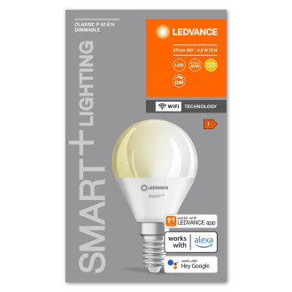 LED žiarovka E14 P40 4,9W 470lm 2700K Warm SMART+ WiFi Stmievateľná mini žiarovka LEDVANCE