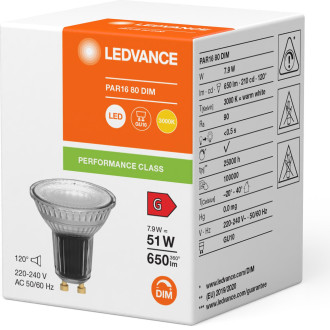 LED žiarovka GU10 7,9W  51W 650lm 3000K Warm 120° DIM LEDVANCE