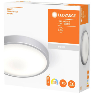 LED stropné svetlo 17W strieborné 30cm okrúhle ORBIS 6500K CCT diaľkové ovládanie LEDVANCE