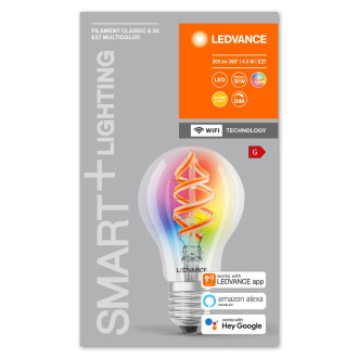 LED žiarovka E27 A60 4,5W  30W 2700K Warm RGB 300lm 300° vlákno LEDVANCE SMART+ WIFI stmievateľné