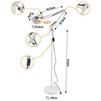 LED stojacia lampa 1xE27 185cm biela