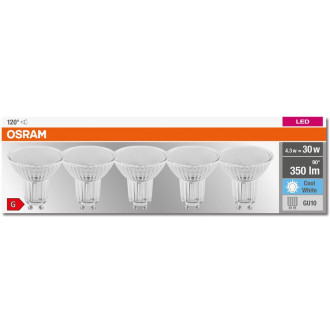 5PAK LED žiarovka GU10 4,3W  30W 350lm 4000K Neutrálna 120° pätica OSRAM