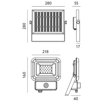 Solárne reflektory LED 30W 6500K Cold 2100lm IP65 Senzor pohybu Kobi