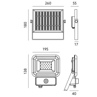 Solárne reflektory LED 20W 6500K Cold 1400lm IP65 Senzor pohybu Kobi