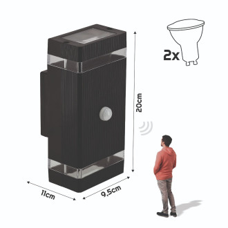 Fasádne svietidlo 2xGU10 HANEO DUO PIR PC - čierne