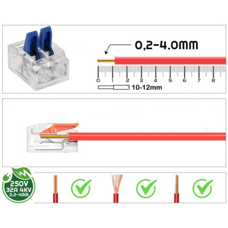 10x Spojovacia 2-káblová krabicová svorka 0,2 - 4 mm - rýchlospojka