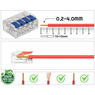 10x Spojovacia 3-káblová krabicová svorka 0,2 - 4 mm - rýchlospojka