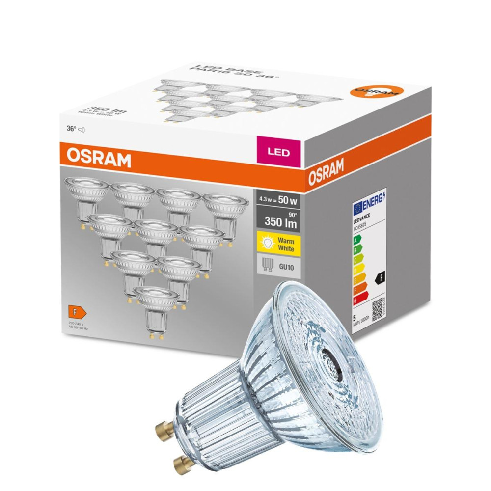 10PAK LED žiarovka GU10 4,3W  50W 350lm 2700K Warm 36° OSRAM