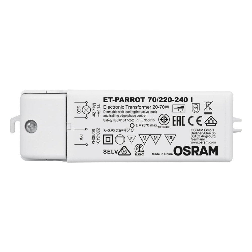 Halogénový napájací zdroj Elektronický transformátor AC 20-70W 12V ET-PARROT OSRAM