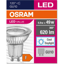 LED žiarovka GU10 6,9W  49W 620lm 6500K Cold 120° OSRAM Value