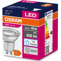 LED žiarovka GU10 6,9W  49W 620lm 6500K Cold 120° OSRAM Value