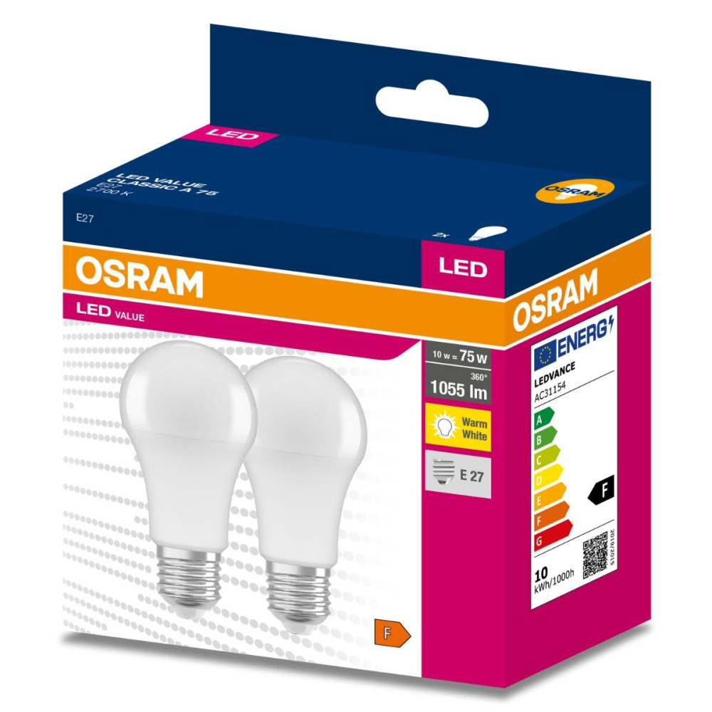 2PAK LED žiarovka E27 A60 10W  75W 1055lm 2700K Warm 200° OSRAM VALUE