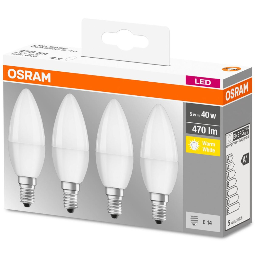 4PAK LED žiarovka E14 B35 5W  40W 470lm 2700K Warm 300° OSRAM Base