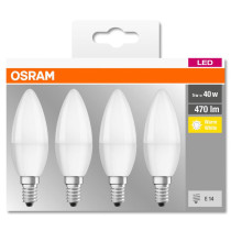 4PAK LED žiarovka E14 B35 5W  40W 470lm 2700K Warm 300° OSRAM Base