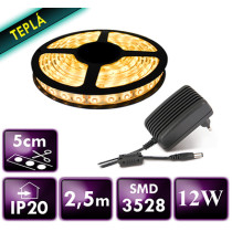 LED pásik - SMD 2835 - 2,5m - 60LED/m - 12W - teplá biela - IP20 - zdroj SADA