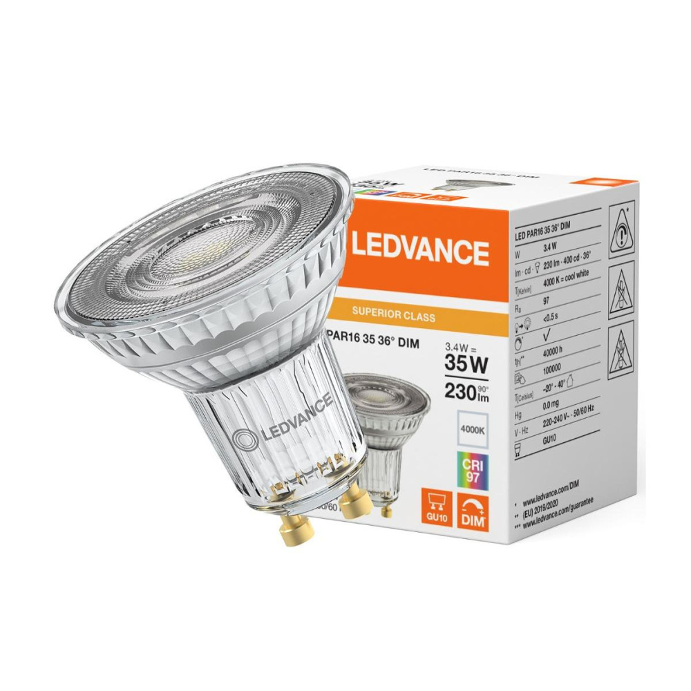 LED GU10 3,4W  35W 230lm 4000lm Neutrálne 36° CRI97 DIMMOVATEĽNÉ LEDVANCE