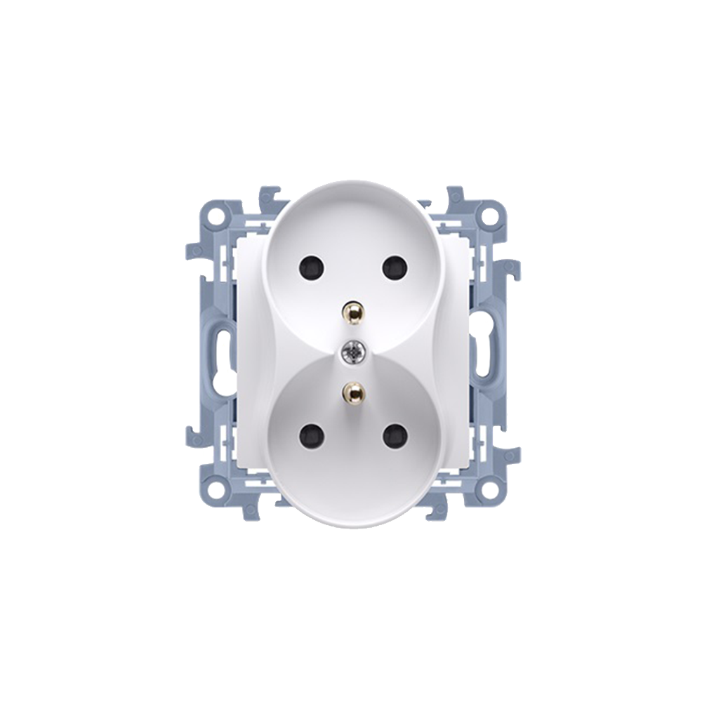 Kontakt Simon - Dvojitá zásuvka SIMON10 CGZ2MZ.01/11, 2P+T 2-násobná s clonkami, 16A, biela