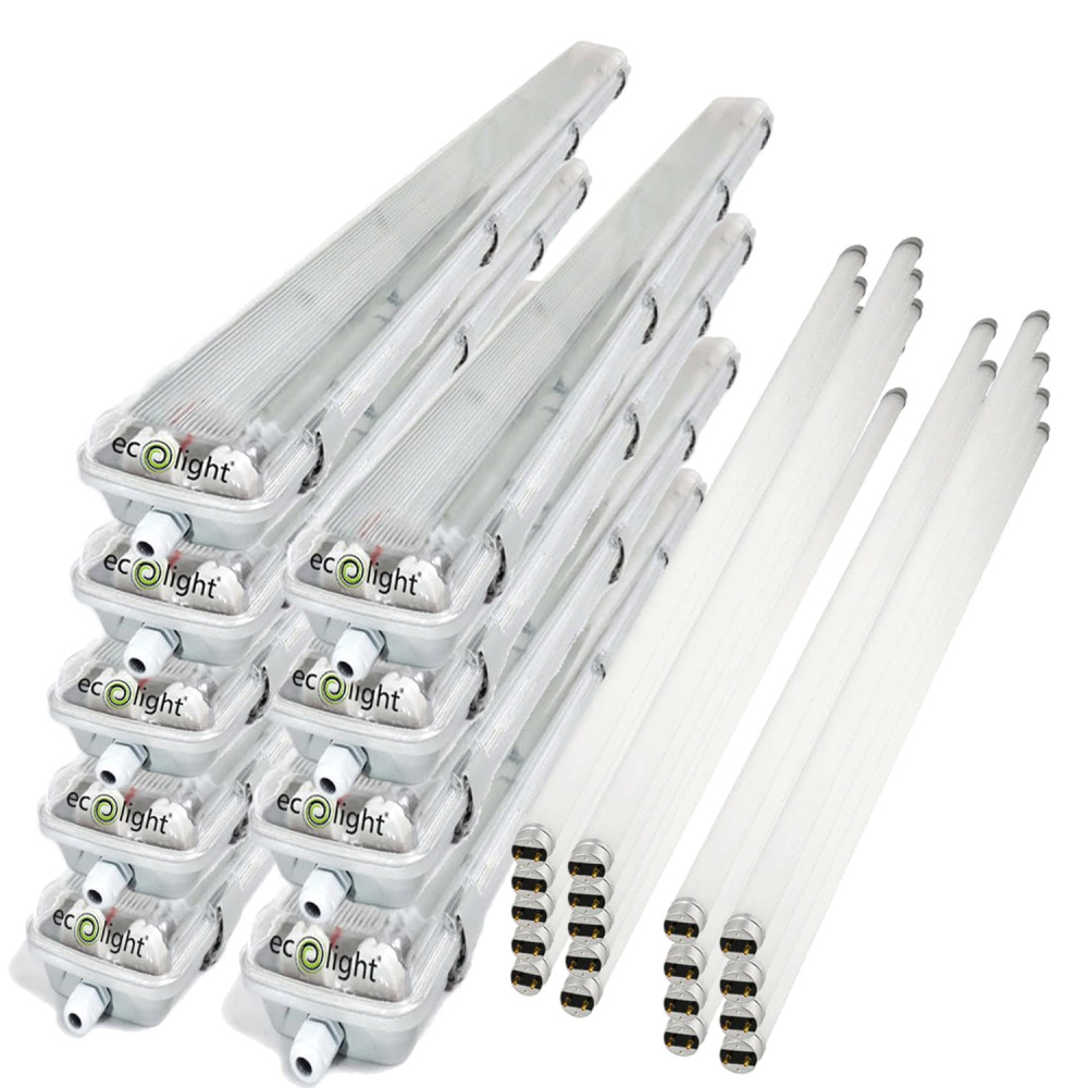 9x Svietidlo ECOlight + 18x LED trubica - G13 - 120cm - 18W - 1800lm neutrálná biela - SADA