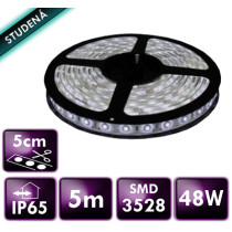 LED pásik - SMD 2835 - 5m - 120LED/m - 9,6W/m - IP65 - studená biela