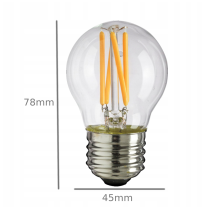 LED žiarovka - E27 - G45 - 4W - 340Lm - filament - teplá biela