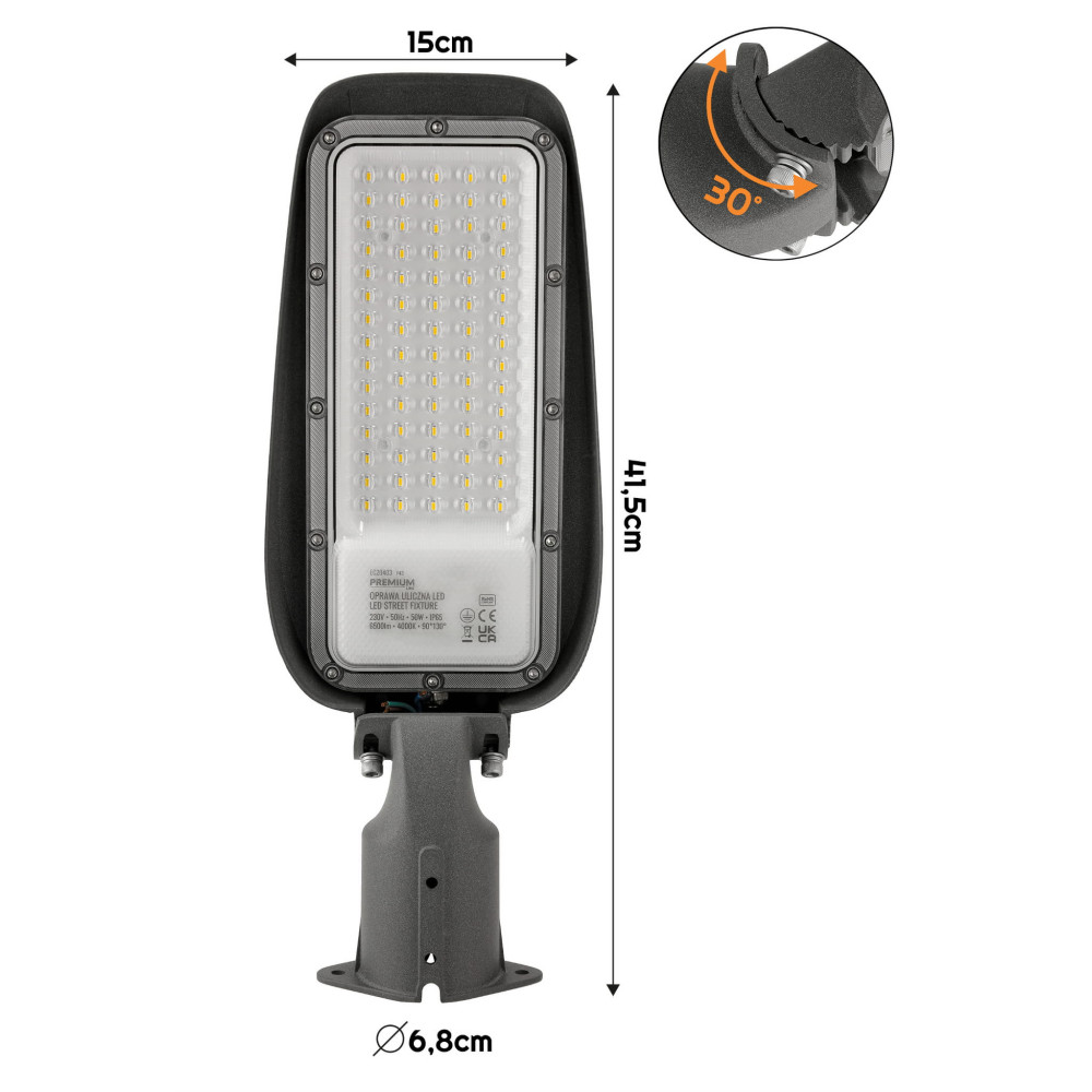 LED pouličná lampa 50W IP65 studená biela