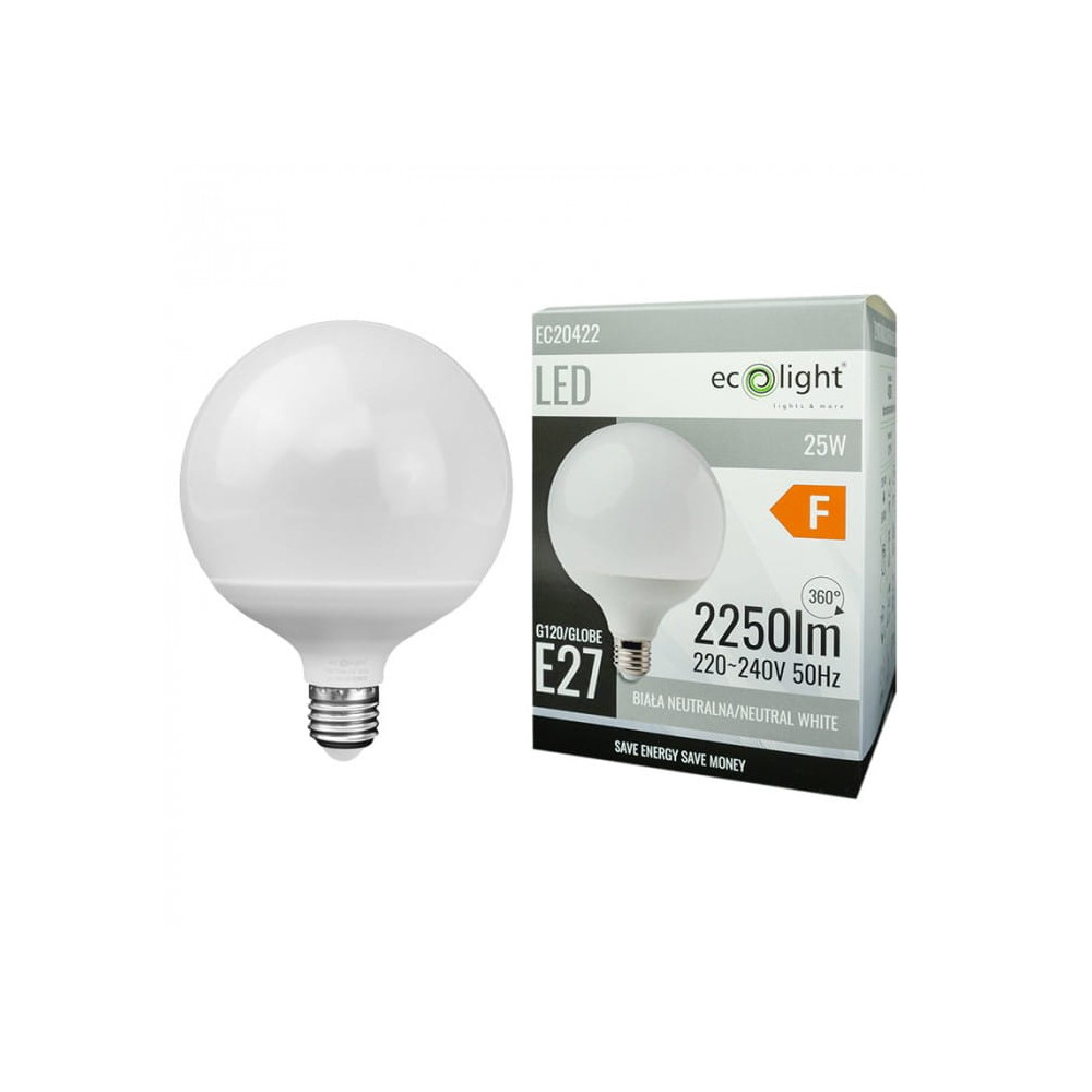 ECOLIGHT LED žiarovka - E27 - 25W - G120 - neutrálna biela