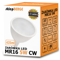 LED žiarovka 12V - MR16 - 5W - 435 lm - studená biela