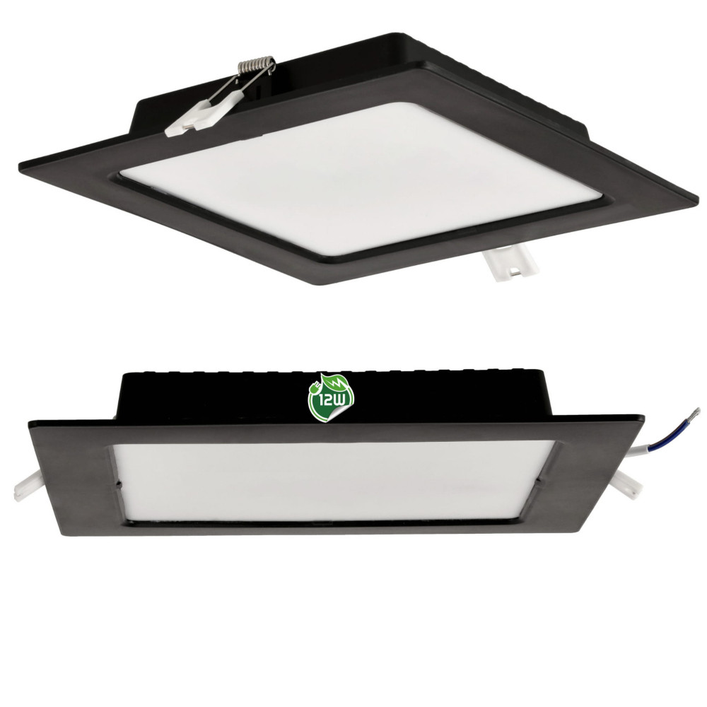 Štvorcový LED panel zapustený - čierny - 12W - PC - neutrálna biela