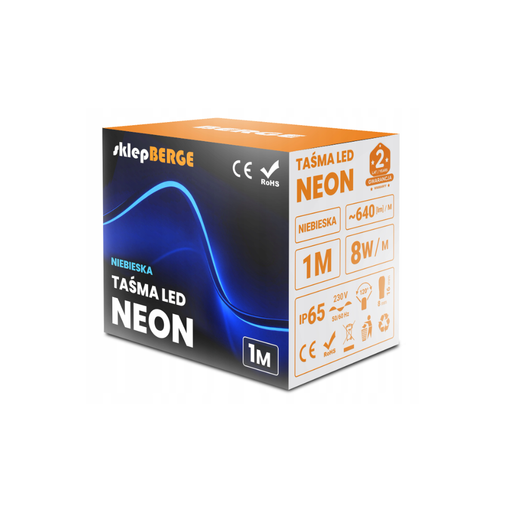 LED pásik NEON - 230V - 1m - 8W/m - IP68 - vodotesný - modrá