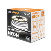 LED pásik NEON - 230V - 1m - 8W/m - IP68 - vodotesný - neutrálna biela