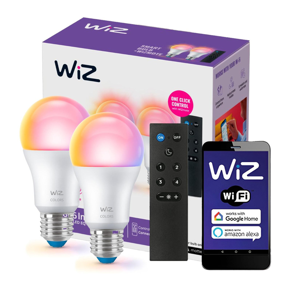 2x LED žiarovka E27 A60 8,5W  60W 2200-6500K + RGB + diaľkové ovládanie SMART WiFi WiZ