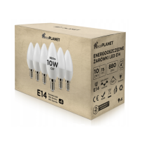 6x LED žiarovka - ecoPLANET - E14 - 10W - sviečka - 880Lm - teplá biela