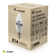 LED žiarovka - ecoPLANET - E14 - 10W - sviečka - 880Lm - teplá biela