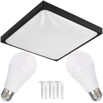 LED stropné svietidlo 2xE27 štvorcové čierne + 2x E27 10W neutrálna biela žiarovka