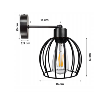 Nástenná lampa - kinkiet - E27 - KULA - čierna