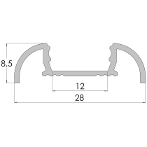 GLALU - 2m - Strieborný (eloxovaný) povrchový hliníkový profil typ AL12-GLS4-AS-2020