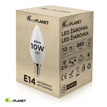 ecoPLANET - LED žiarovka - 10W - 880lm - 270° - 230V - Teplá Biela / 3000°K - E14 sviečka