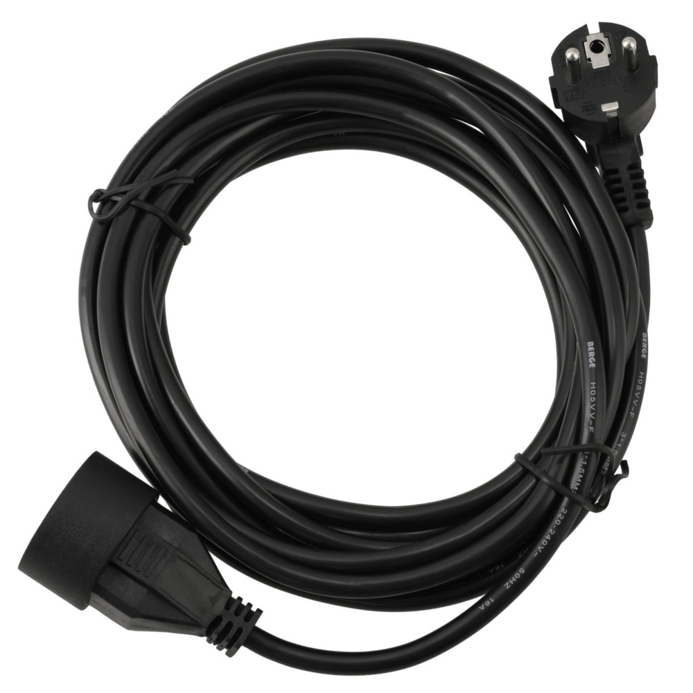 BERGE - Predlžovací kábel s vidlicou a zásuvkou - 3m - 230V - čierny