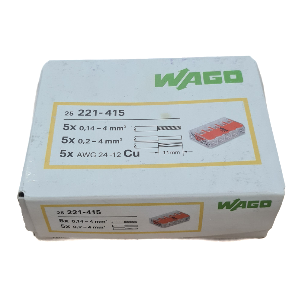 WAGO - Páčková svorka - WAGO 221-415 – 5x0,2-4mm – Balenie 25ks - trasparentná