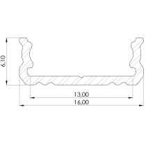 GLALU - Povrchový hliníkový profil typ AL12-GLS1-RW-2020 - 6x16mm - 2m - surový hliník