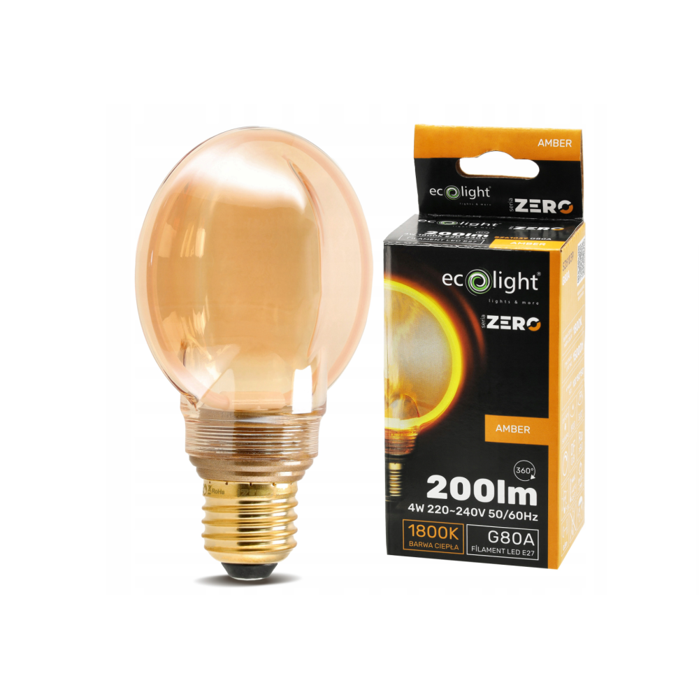 ECOLIGHT Dekoratívna LED žiarovka E27 4W 200lm G80 Amber Retro - rada ZERO