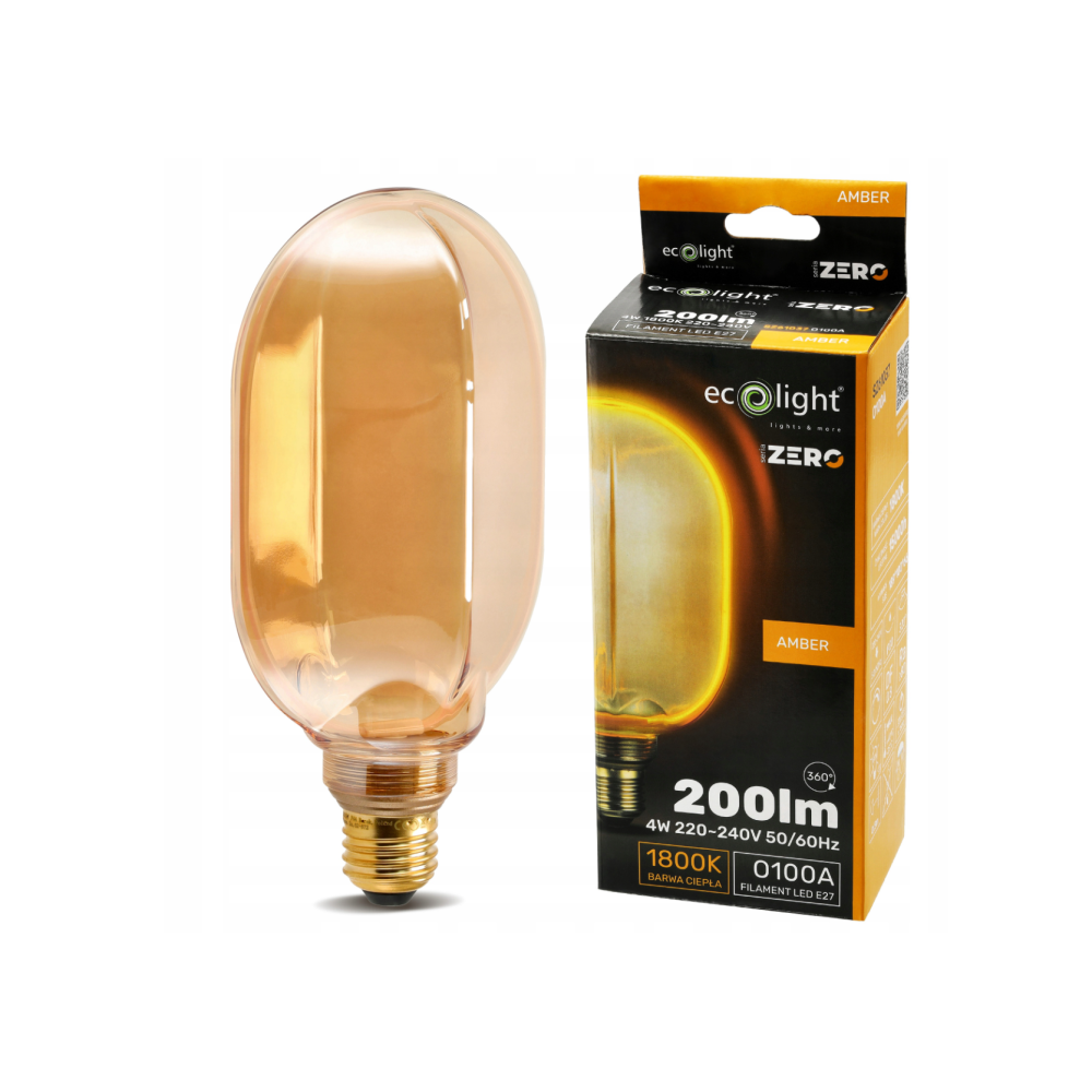 ECOLIGHT Dekoratívna LED žiarovka E27 4W 200lm O100 Amber Retro - rada ZERO