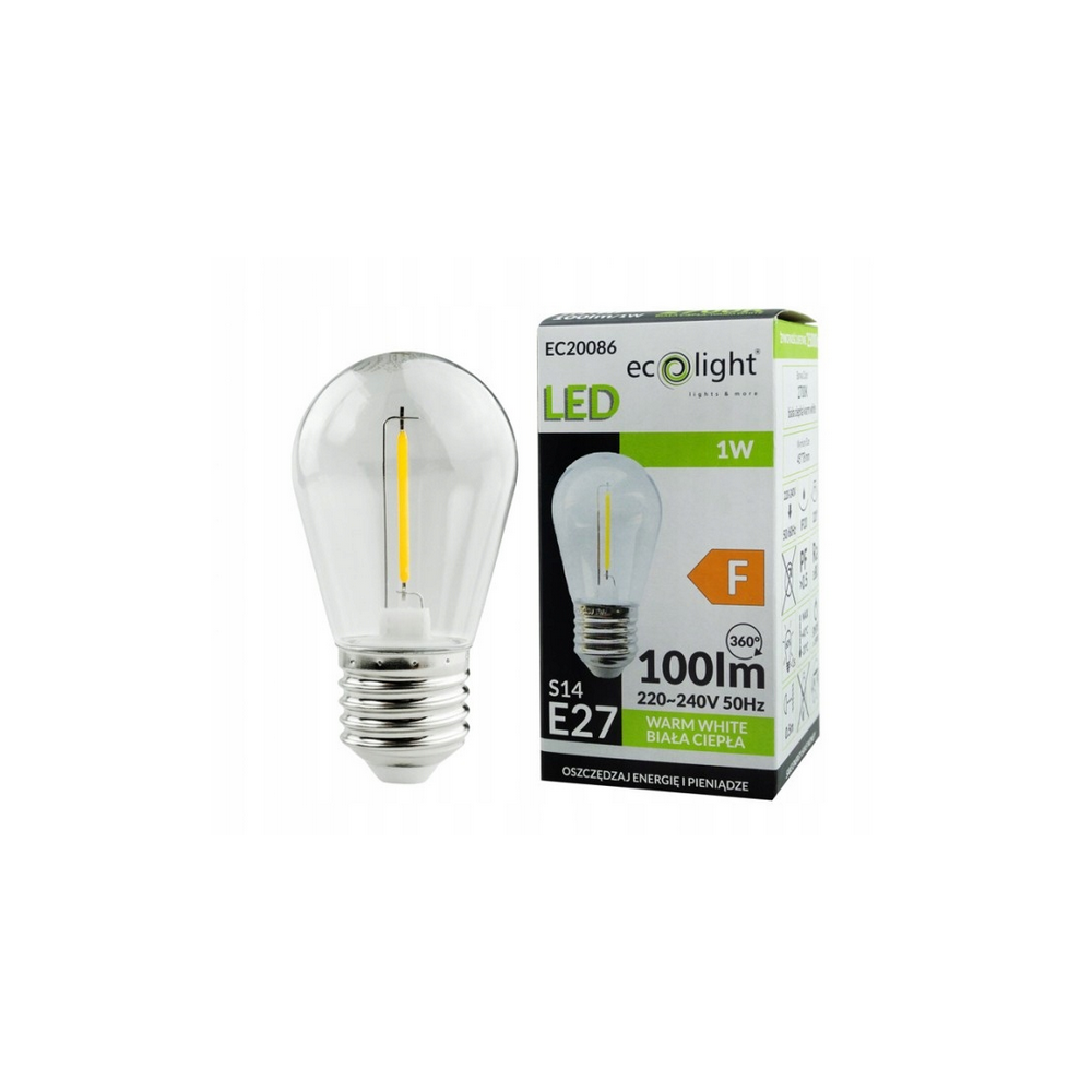 ECOLIGHT LED žiarovka E27 - S14 - 1W - 100lm - teplá biela