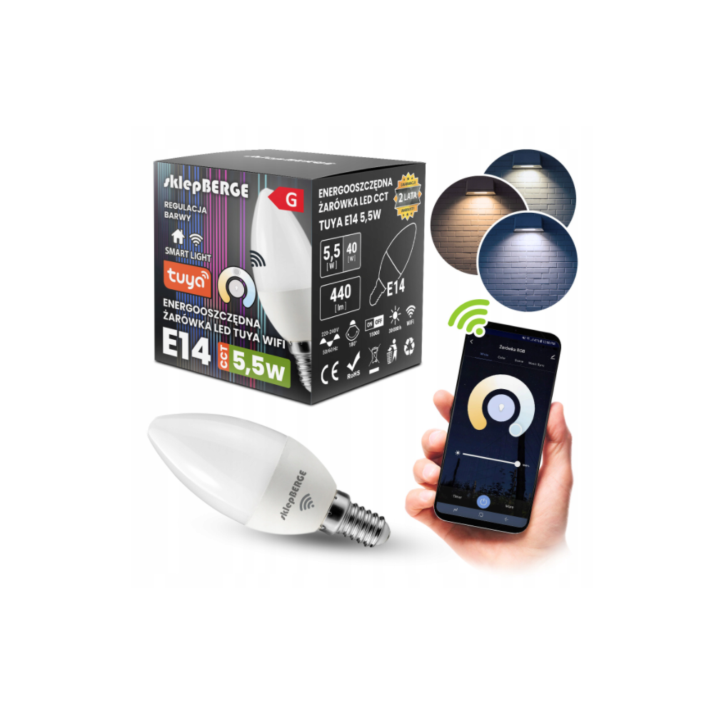 BERGE SMART E14 LED žiarovka 5,5W WW-NW-CW Wi-Fi TUYA CCT